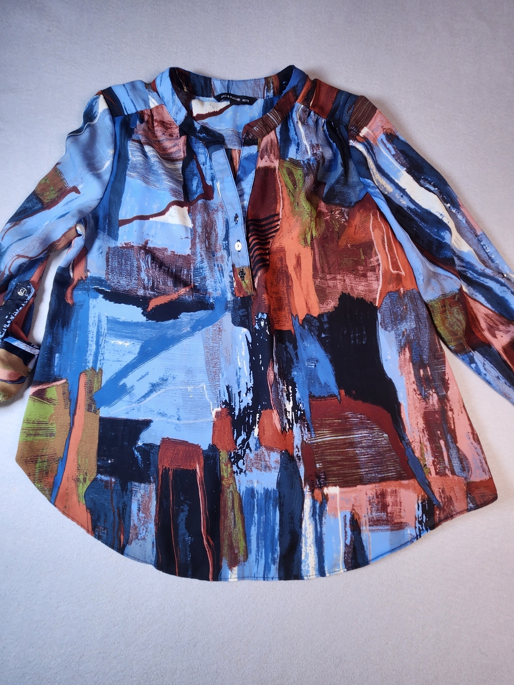 Zac & Rachel Petite Lg Abstract Print Top in Light Blue and Rust